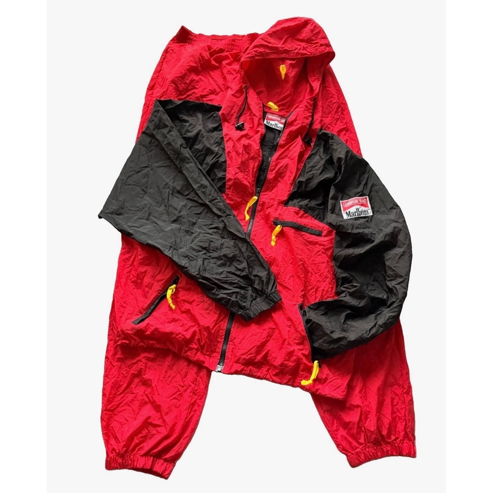 Vintage 90s Marlboro Adventure Team Windbreaker Suit w/Carry Bag Men's Large